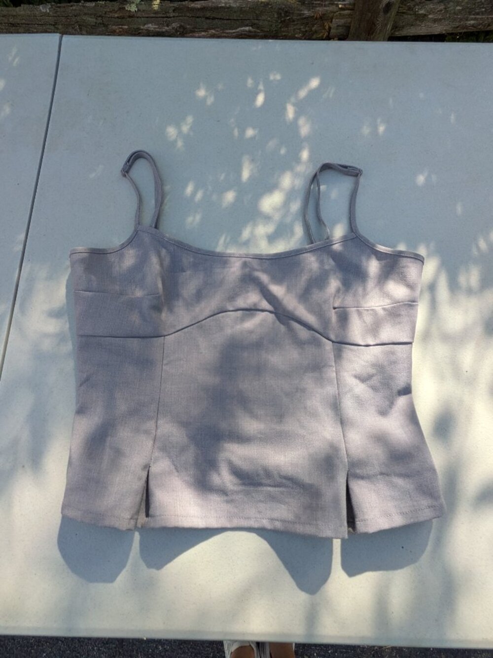 grey strappy top